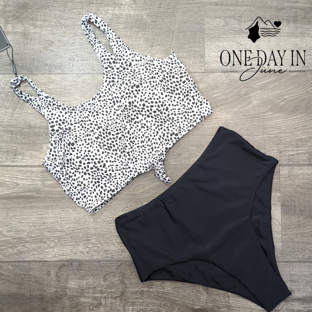 Zaful Dalmation Crop High Waist Bikini Swimsuit Size M